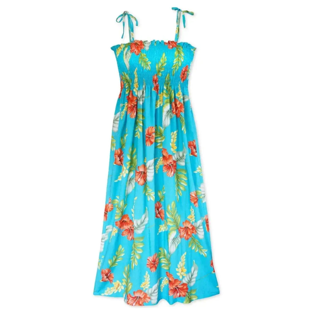Honeymoon Aqua Maxi Hawaiian Dress in Hibiscus Print Honeymoon Aqua Maxi Hawaiian Dress in Hibiscus Print
