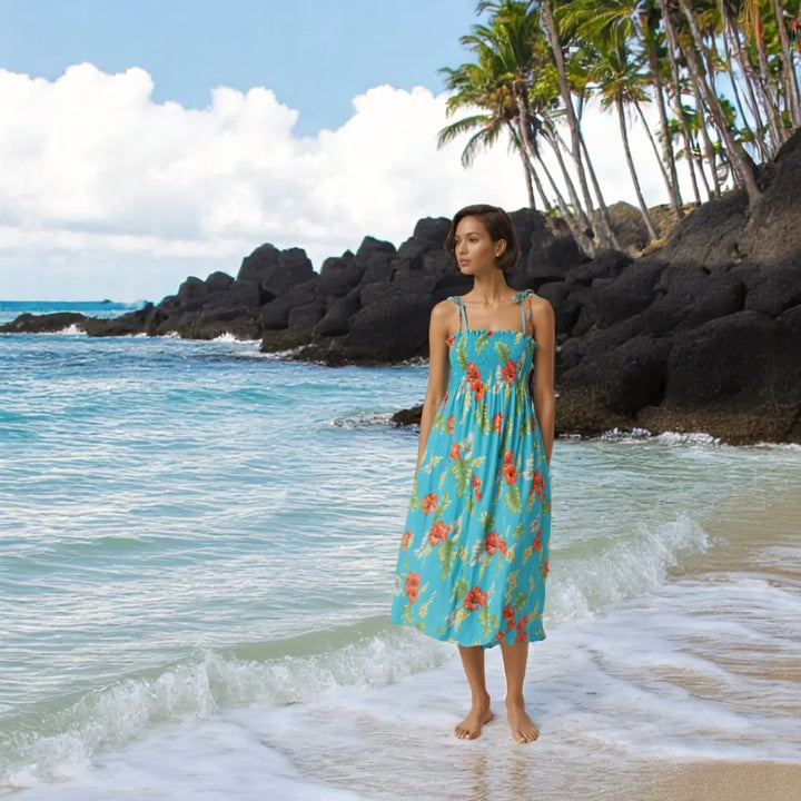 Honeymoon Aqua Maxi Hawaiian Dress - Made in Hawaii