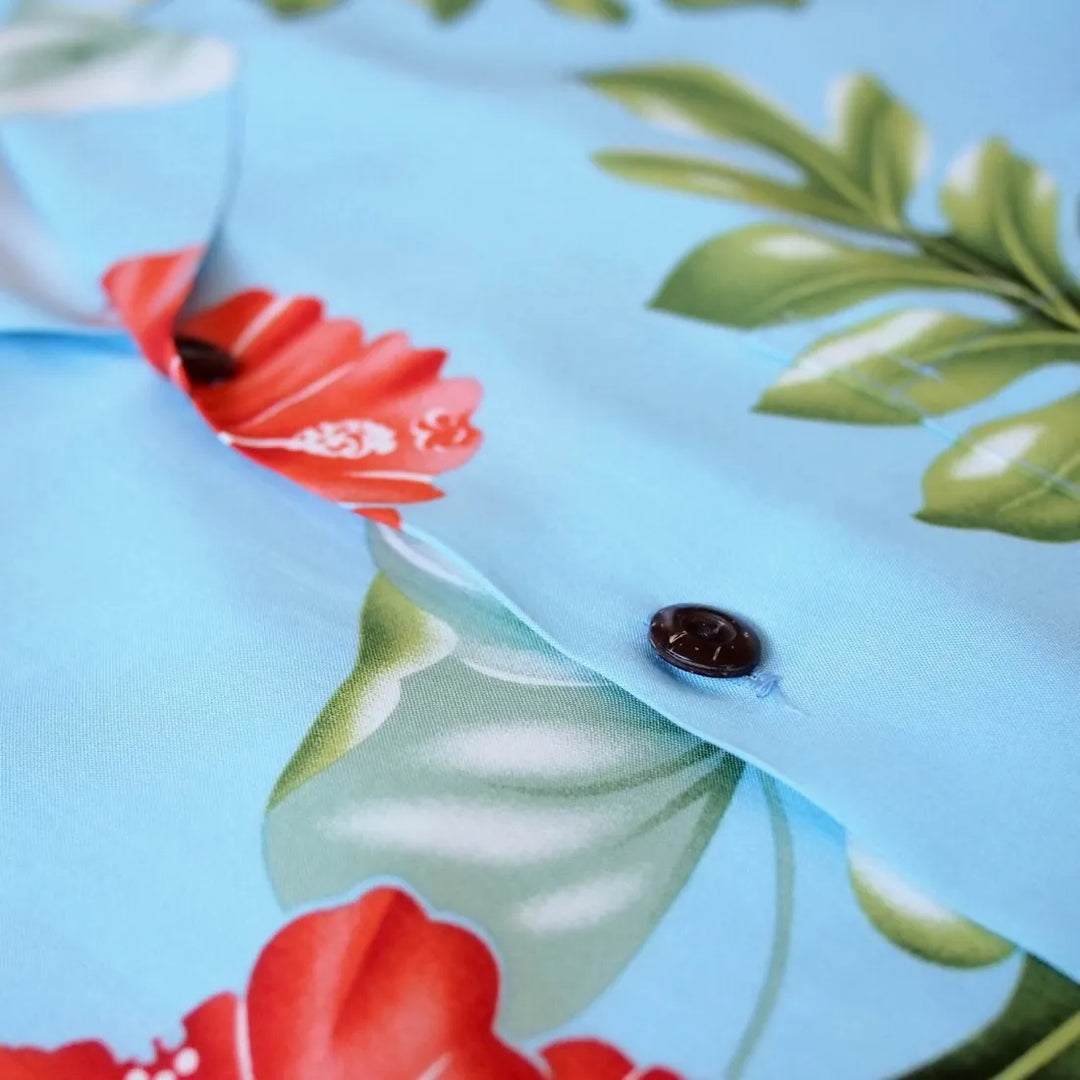 Honeymoon Blue Hawaiian Rayon Shirt - Made in Hawaii