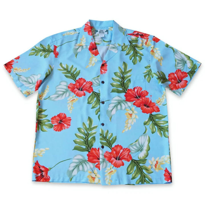 Honeymoon Blue Hawaiian Rayon Shirt - Made in Hawaii