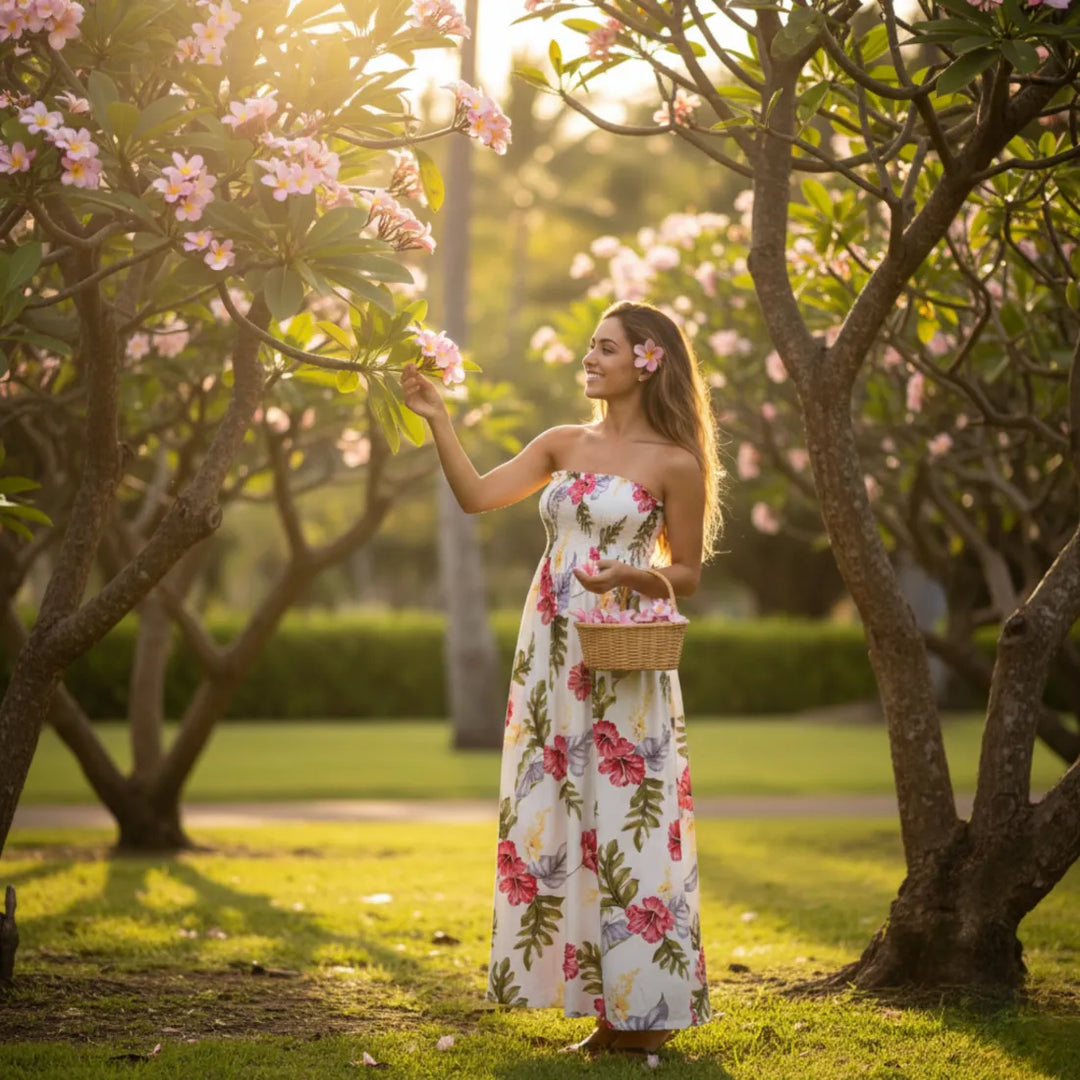 Cloud Cream Maxi Hawaiian Dress for Summer Style Cloud Cream Maxi Hawaiian Dress for Summer Style
