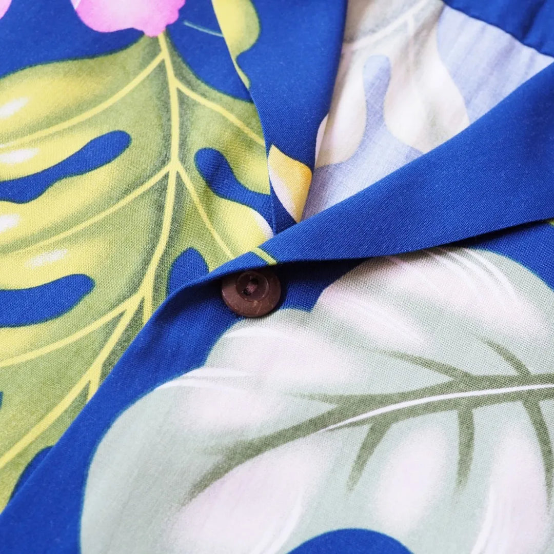 Honeymoon Royal Blue Hawaiian Rayon Shirt - Made in Hawaii