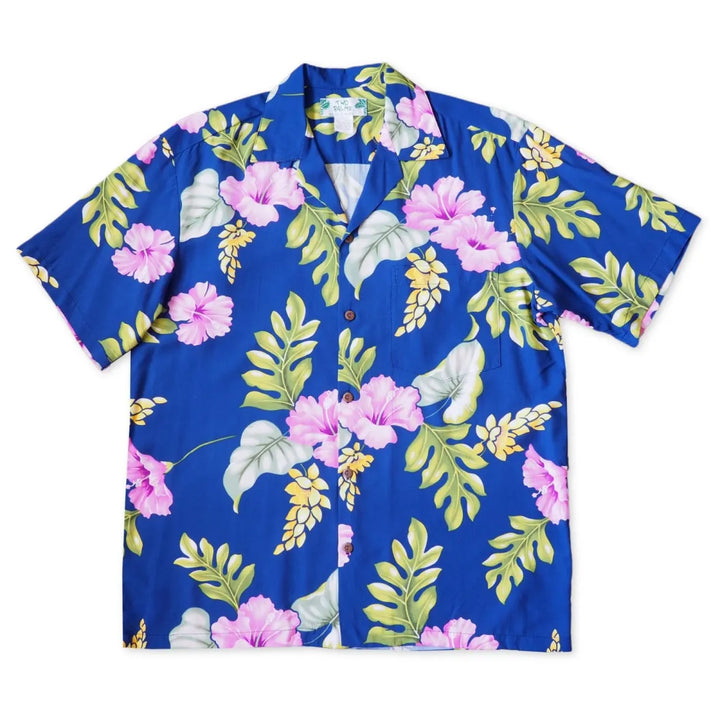 Honeymoon Royal Blue Hawaiian Rayon Shirt - Made in Hawaii