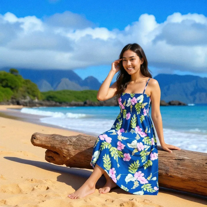 Honeymoon Royal Blue Maxi Hawaiian Dress - Made in Hawaii