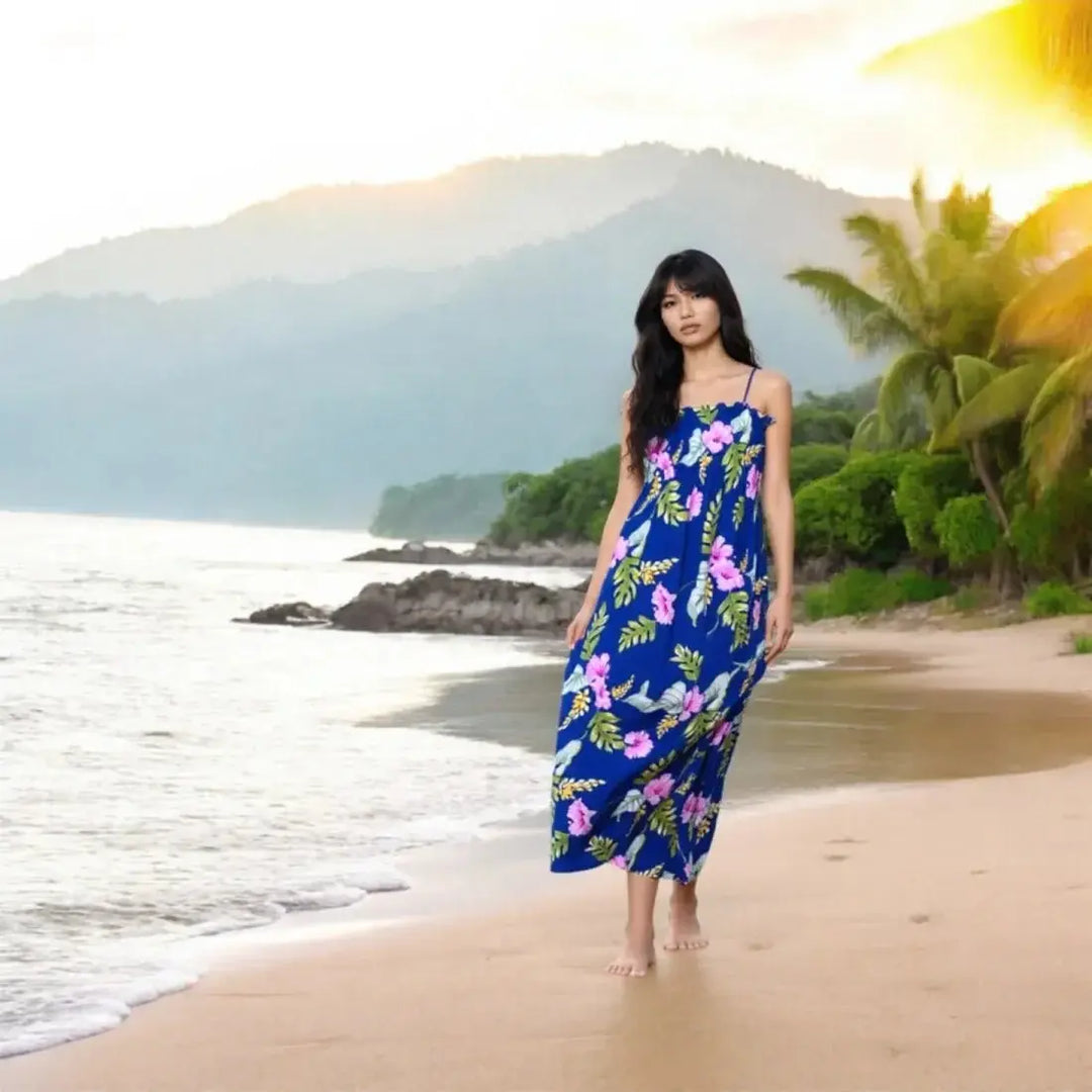 Honeymoon Royal Blue Maxi Hawaiian Dress - Made in Hawaii