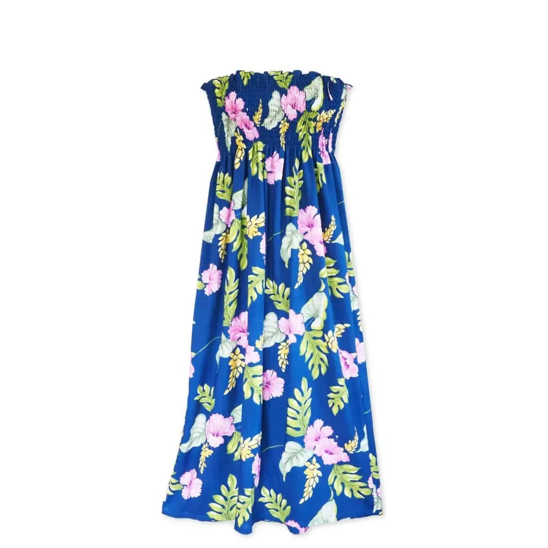floral royal blue dress Honeymoon Royal Blue Maxi Hawaiian Dress with Hibiscus