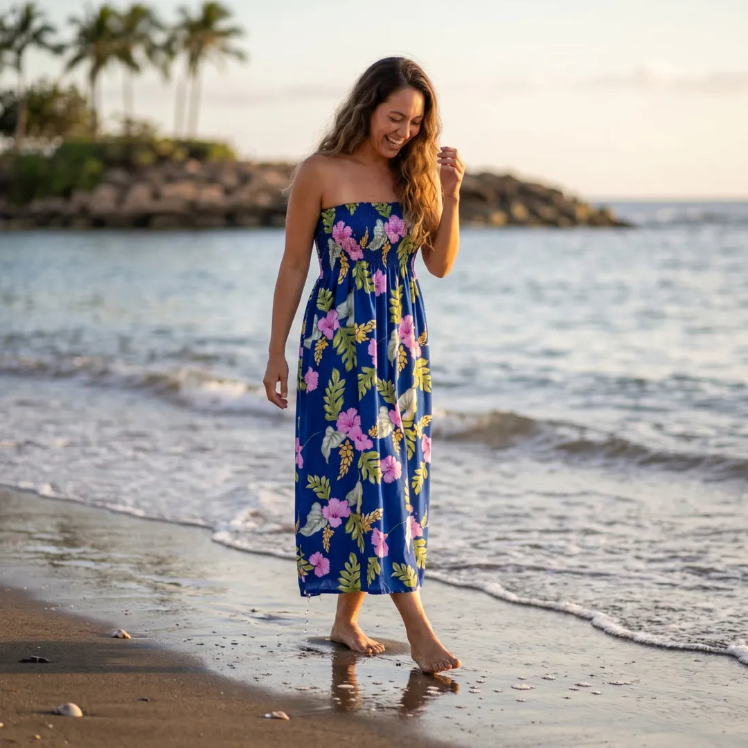 Honeymoon Royal Blue Maxi Hawaiian Dress - Made in Hawaii