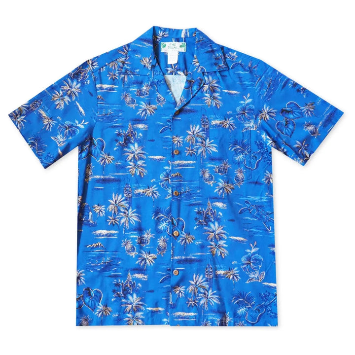 Honolulu Blue Hawaiian Rayon Shirt - Made in Hawaii