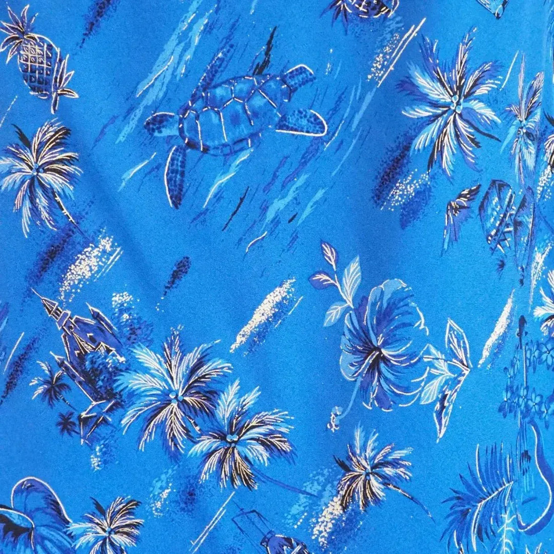 Blue XOXO Hawaiian Dress in Honolulu Fabric Design M / Blue Blue XOXO Hawaiian Dress in Honolulu Fabric Design M / Blue