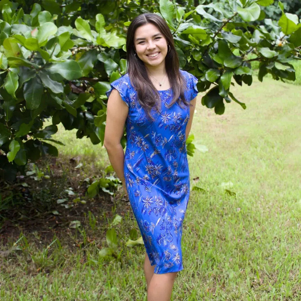 Blue XOXO Hawaiian Dress in Honolulu Fabric Design M / Blue Blue XOXO Hawaiian Dress in Honolulu Fabric Design M / Blue