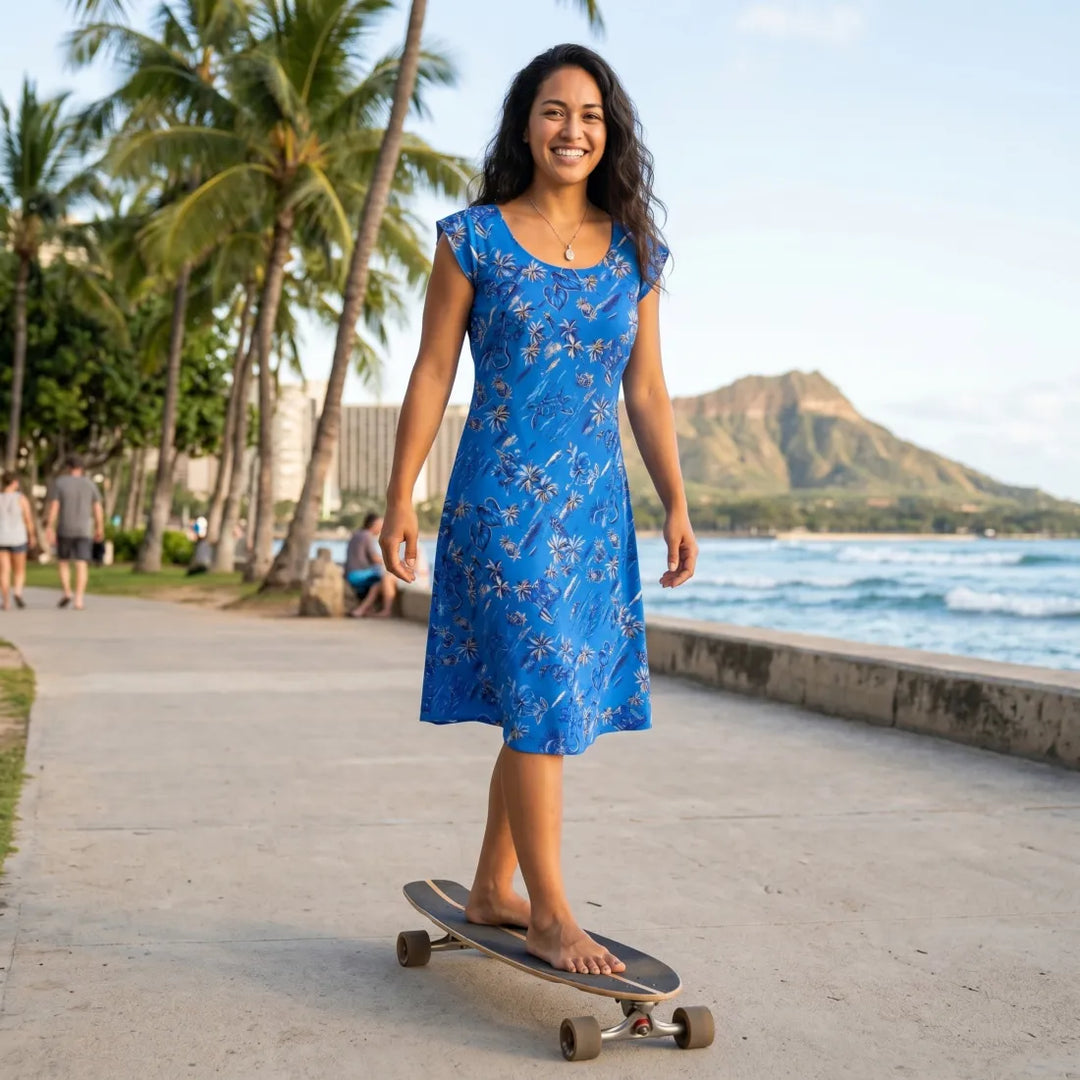 Honolulu Blue Xoxo Hawaiian Dress - Made in Hawaii