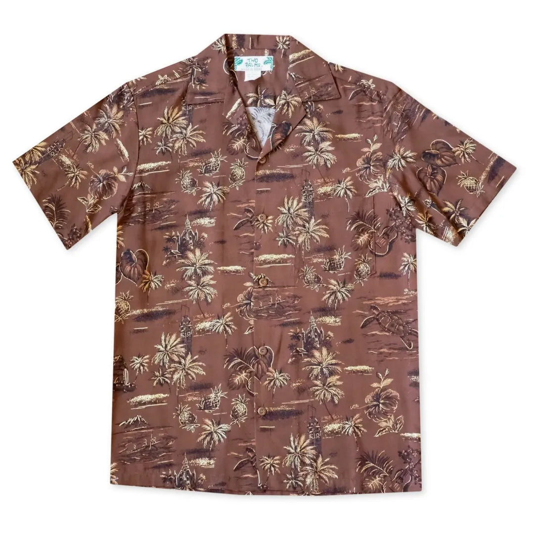 Honolulu Brown Hawaiian Rayon Shirt - Made in Hawaii