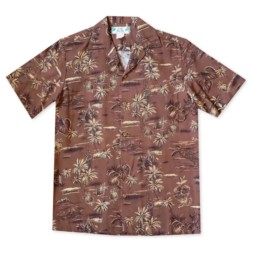 Honolulu Brown Hawaiian Rayon Shirt with Aloha Tower – Lavahut