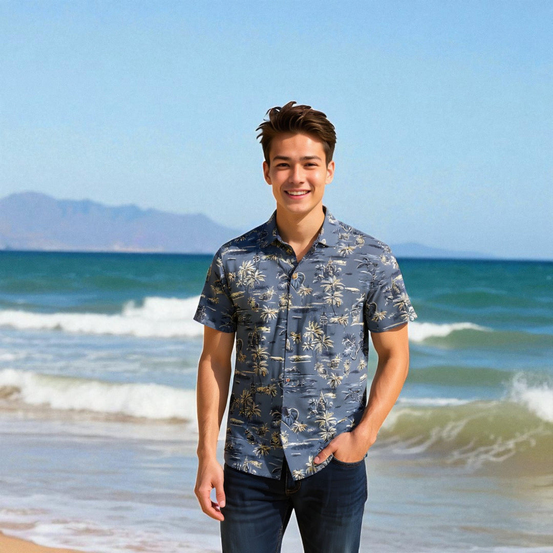 Honolulu Grey Hawaiian Rayon Shirt Made in Hawaii