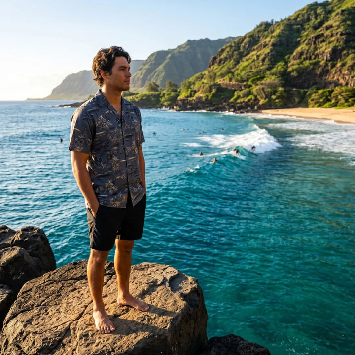 Honolulu Grey Hawaiian Rayon Shirt - Made in Hawaii