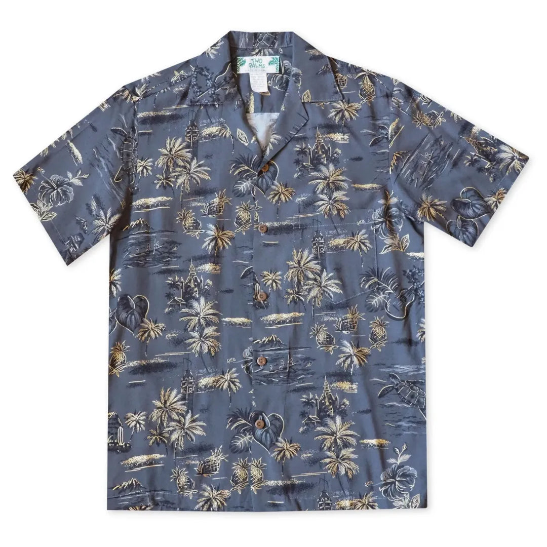 Honolulu Grey Hawaiian Rayon Shirt - Made in Hawaii