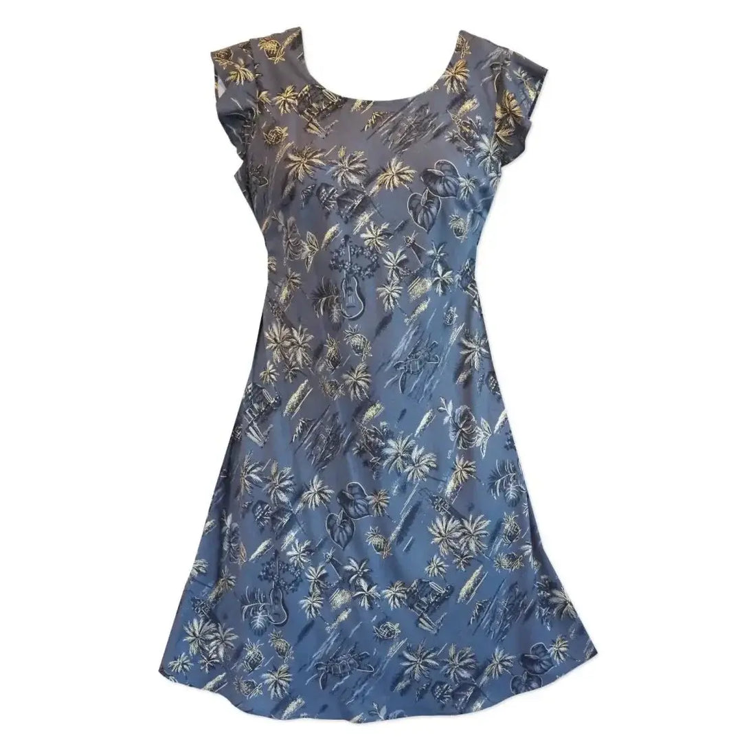 Grey Xoxo Hawaiian Dress in Elegant Honolulu Design XL / Grey Grey Xoxo Hawaiian Dress in Elegant Honolulu Design XL / Grey