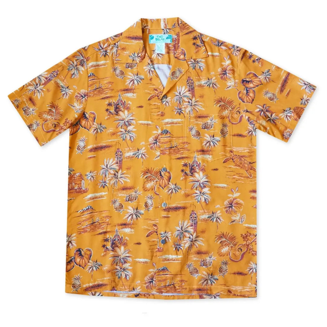 Honolulu Orange Hawaiian Rayon Shirt - Made in Hawaii