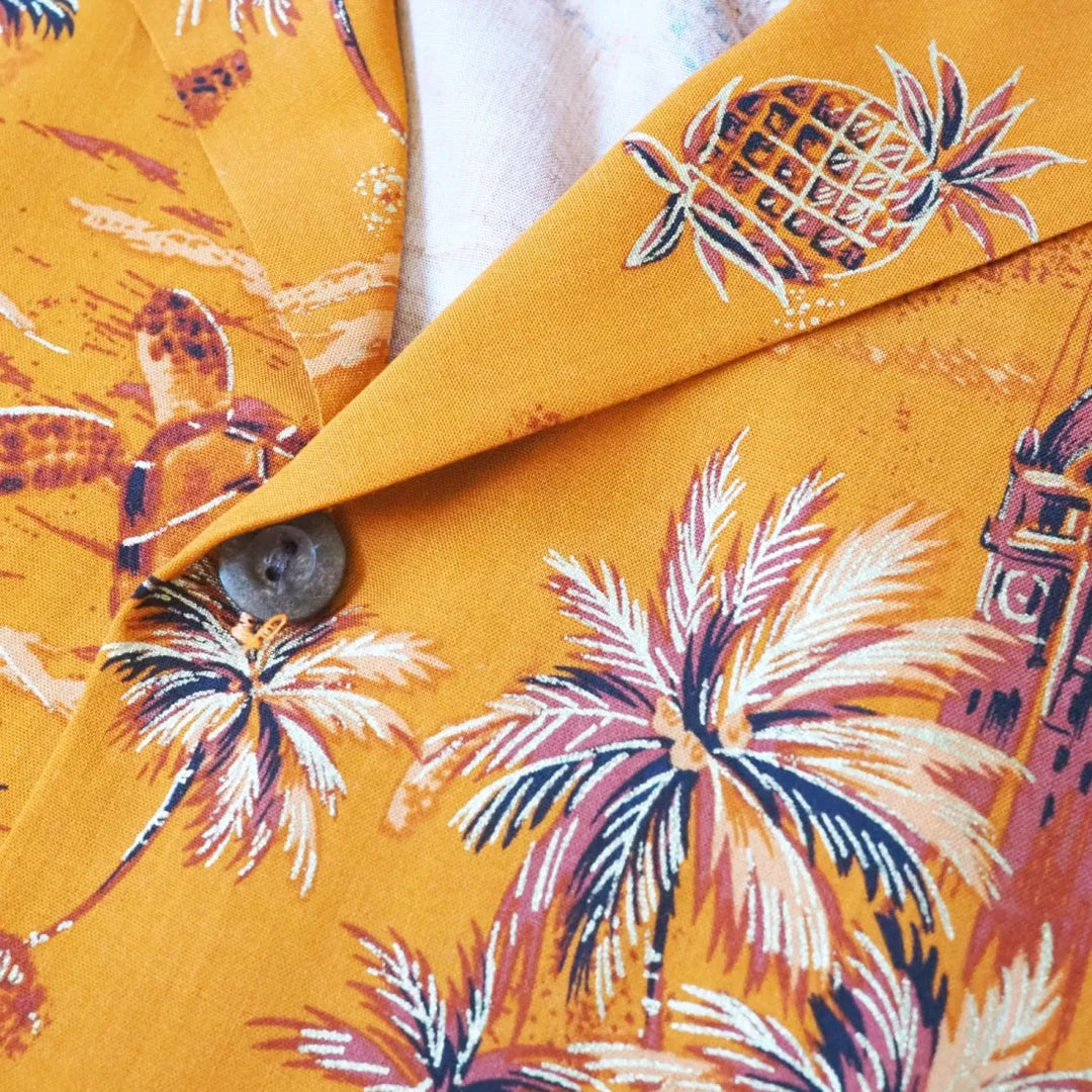 Honolulu Orange Hawaiian Rayon Shirt - Made in Hawaii