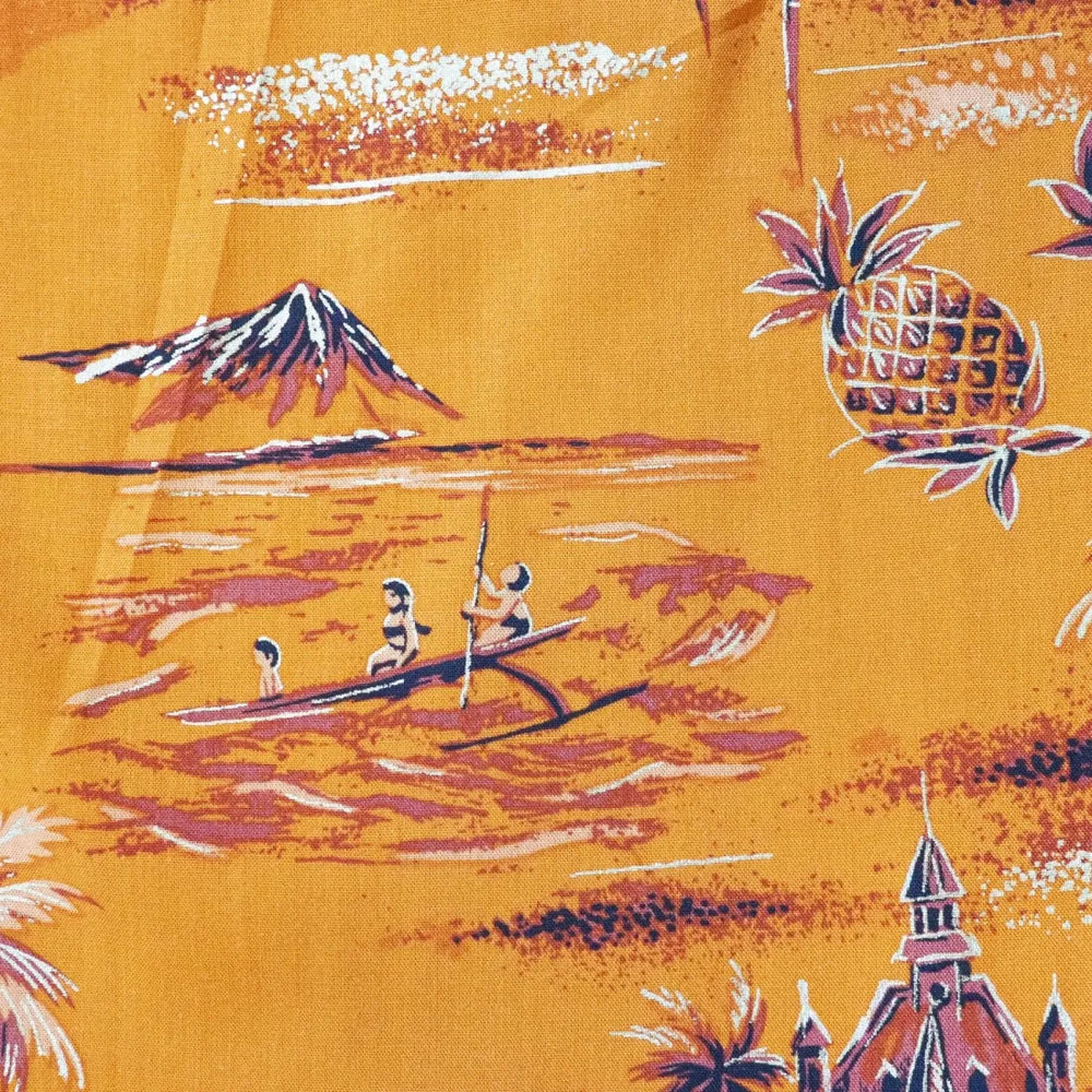 Honolulu Orange Hawaiian Rayon Shirt - Made in Hawaii