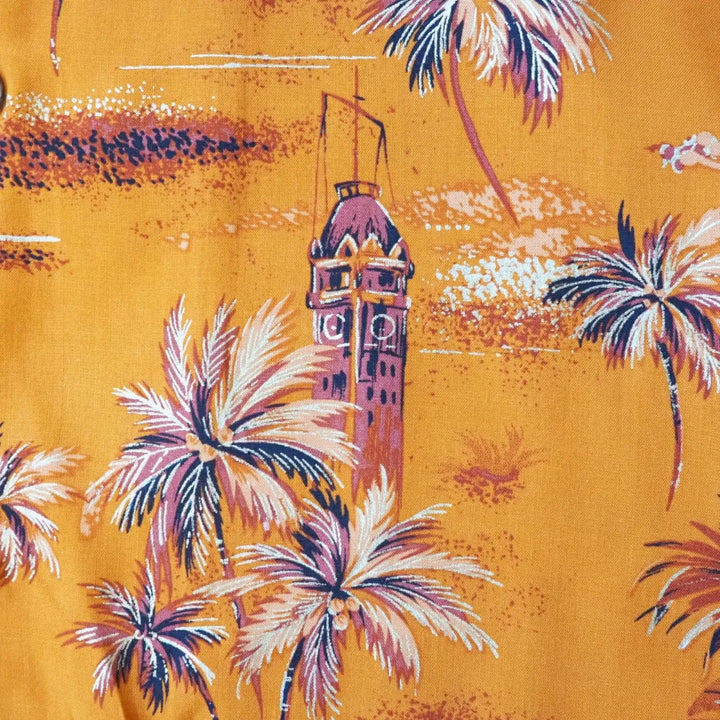 Honolulu Orange Hawaiian Rayon Shirt - Made in Hawaii