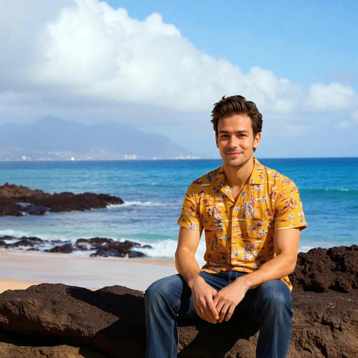 Honolulu Orange Hawaiian Rayon Shirt - Made in Hawaii