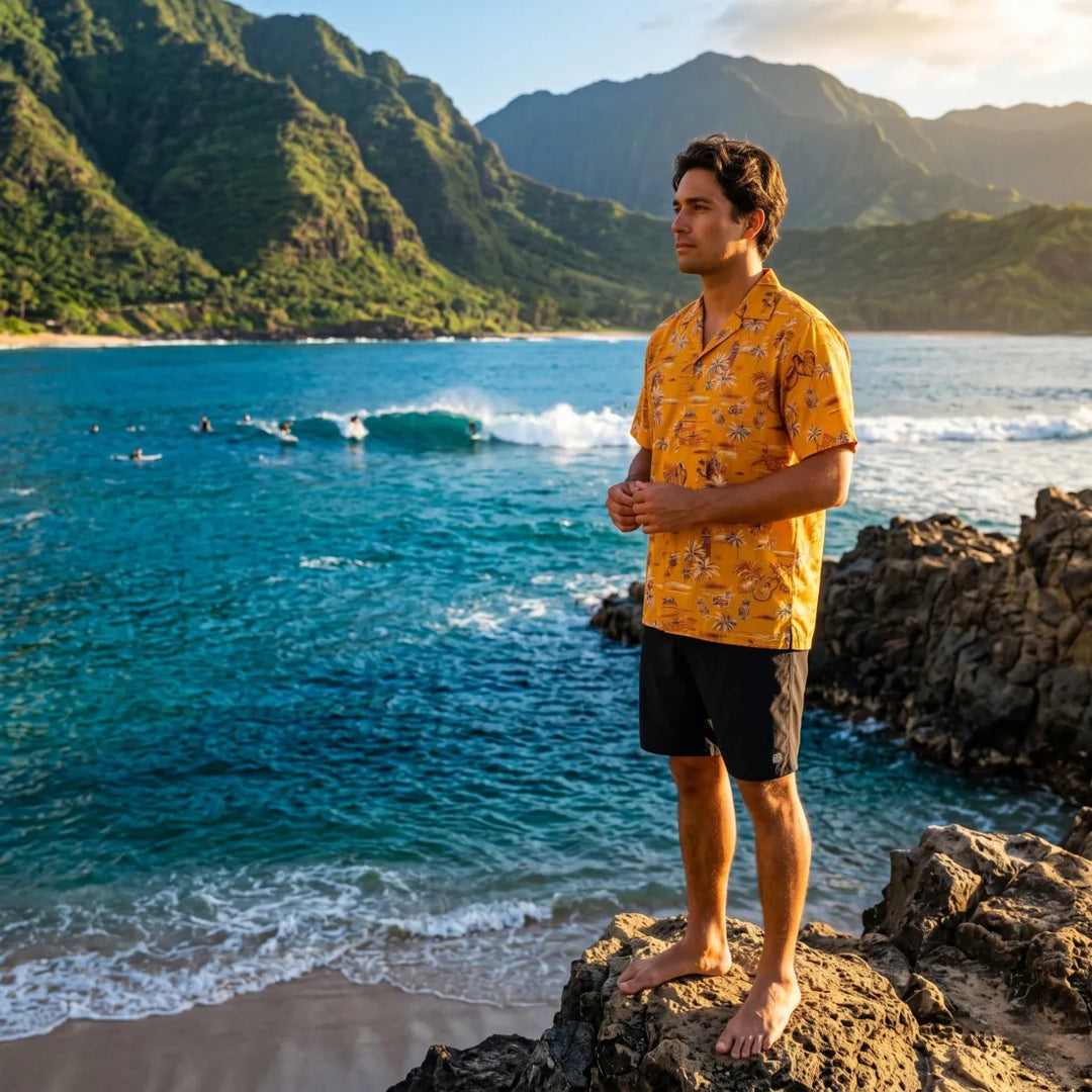 Honolulu Orange Hawaiian Rayon Shirt - Made in Hawaii