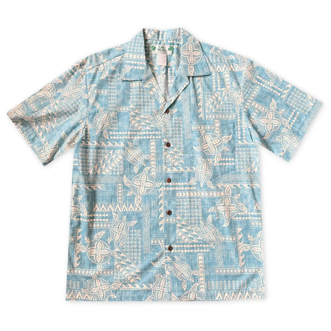Honu Aqua Hawaiian Cotton Shirt - Made in Hawaii