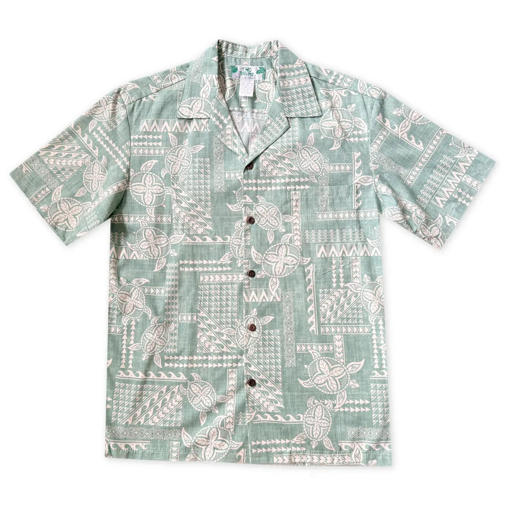 Honu Green Hawaiian Cotton Shirt - Made in Hawaii