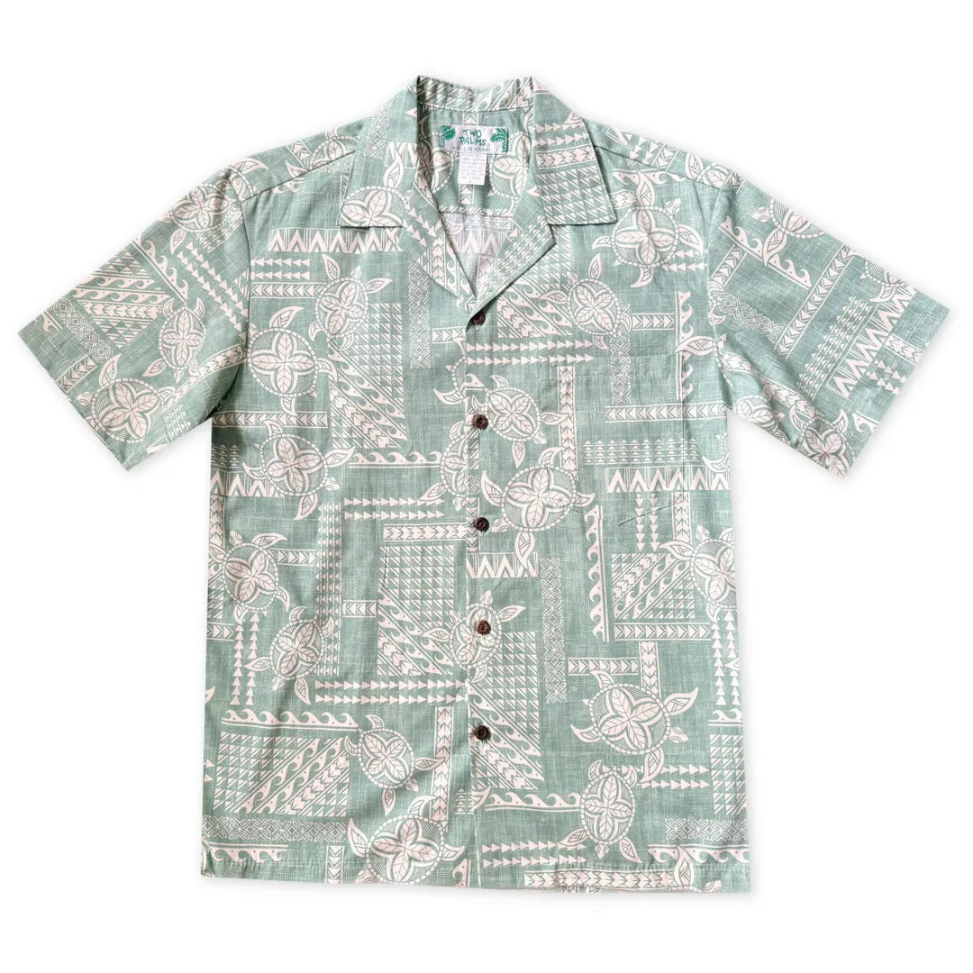 Honu Green Hawaiian Cotton Shirt - Made in Hawaii
