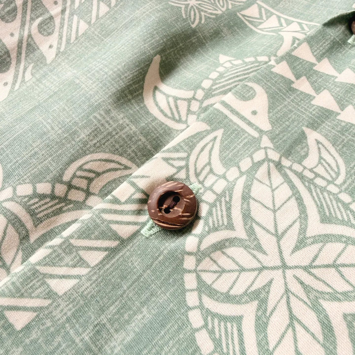 Honu Green Hawaiian Cotton Shirt - Made in Hawaii