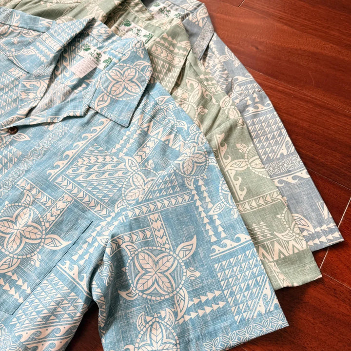 Honu Green Hawaiian Cotton Shirt - Made in Hawaii