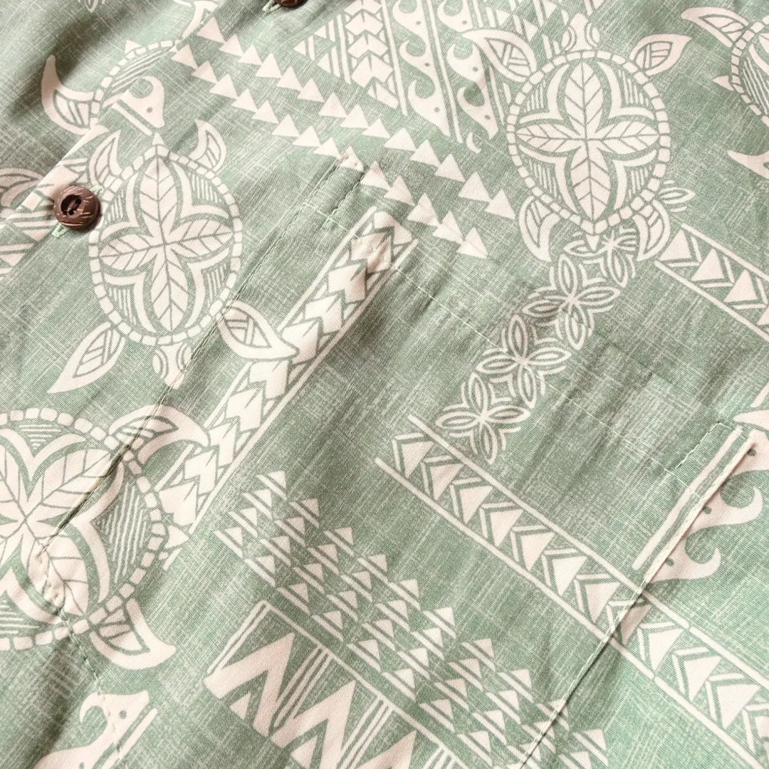 Honu Green Hawaiian Cotton Shirt - Made in Hawaii