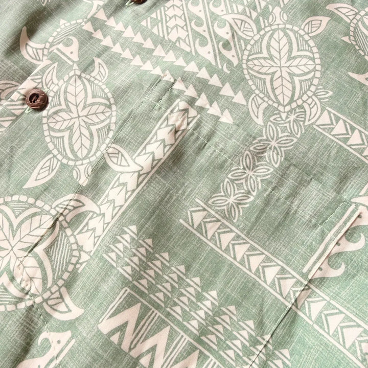 Honu Green Hawaiian Cotton Shirt - Made in Hawaii