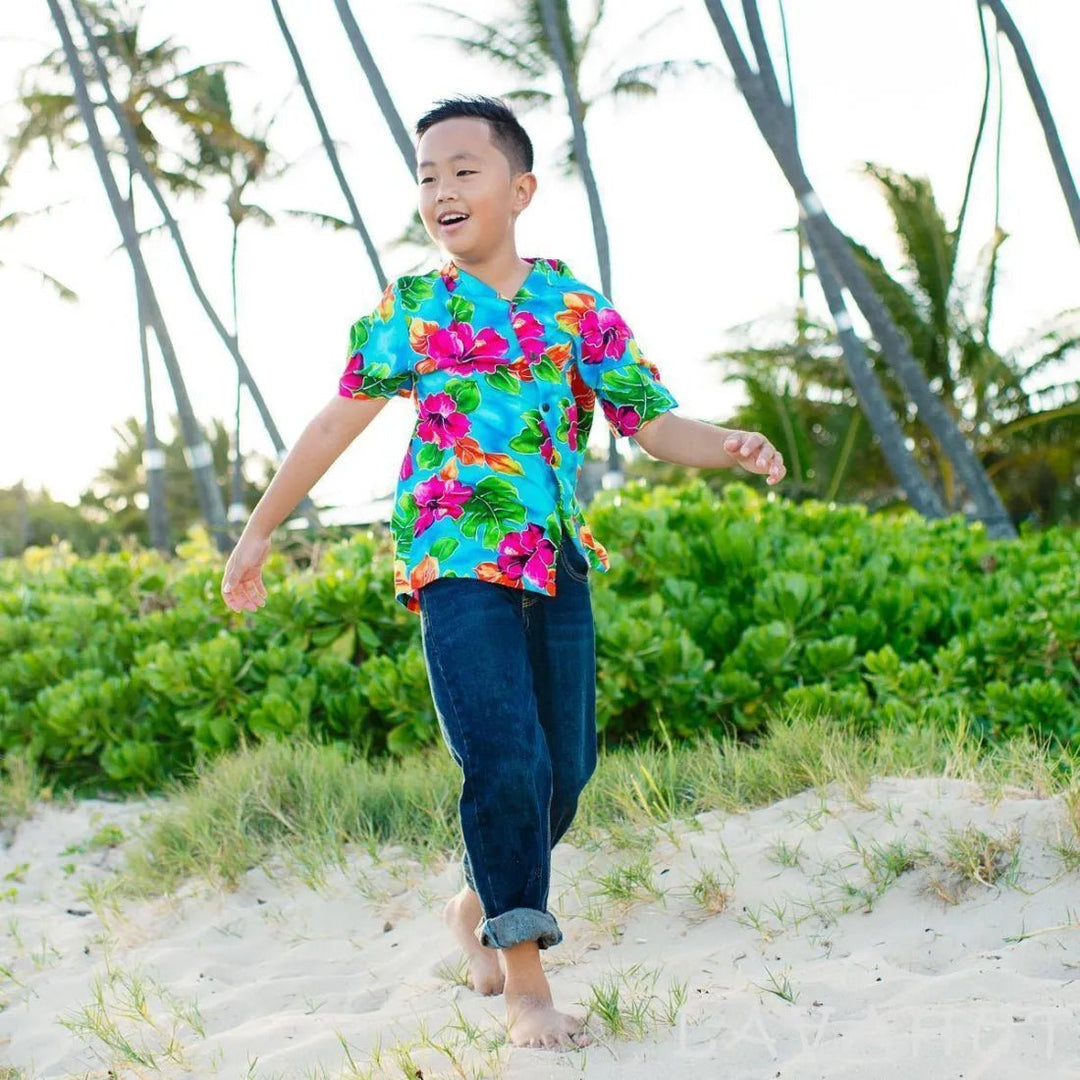 Hoopla Blue Hawaiian Boy Shirt – Authentic Hawaiian Boy's Hawaiian Shirts by Lavahut