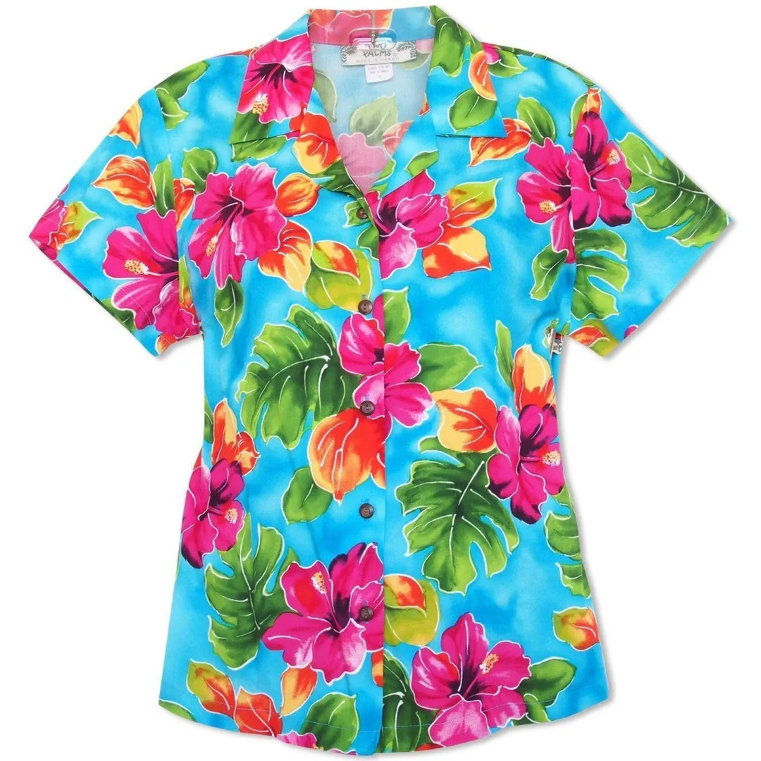 Hoopla Blue Lady’s Hawaiian Rayon Blouse - Made in Hawaii