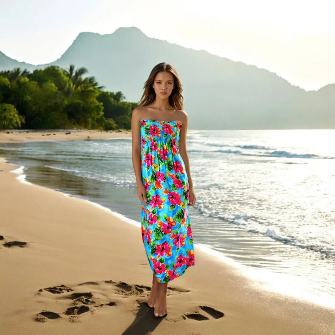 Hoopla Blue Maxi Hawaiian Dress – Authentic Hawaiian Long Dresses by Lavahut