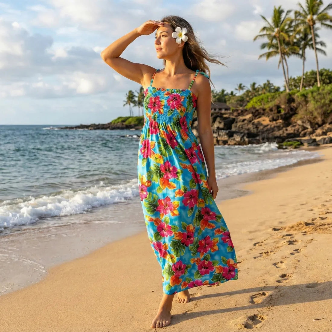 Hoopla Blue Maxi Hawaiian Dress - Made in Hawaii