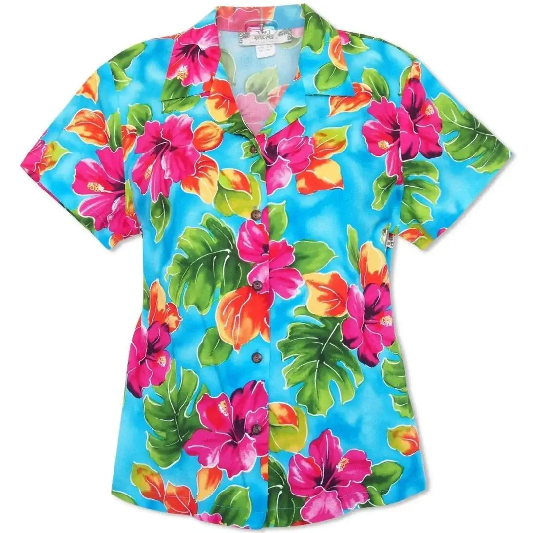 Hoopla Blue Women’s Hawaiian Rayon Shirt Made in Hawaii