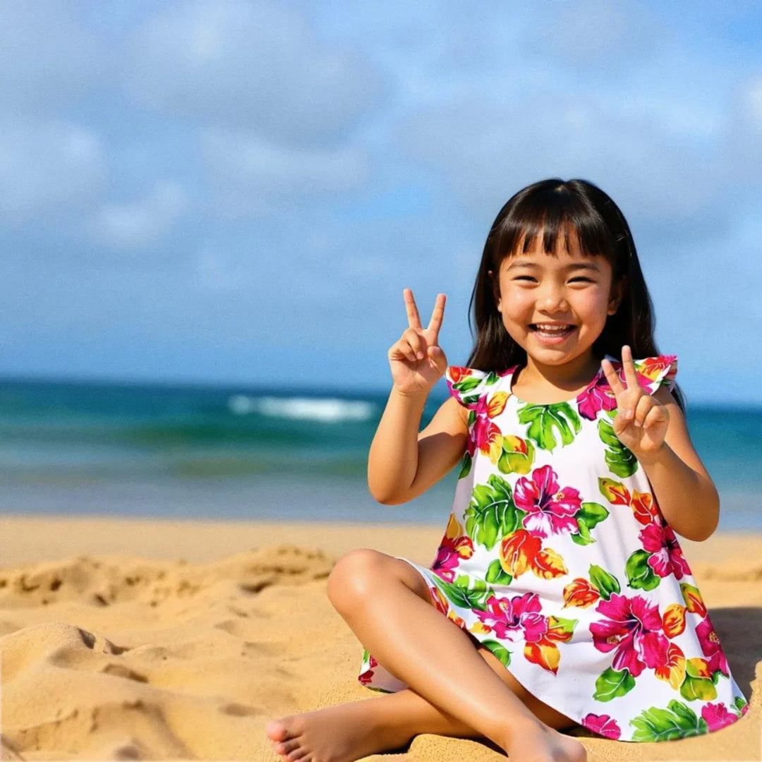 Hoopla White Hawaiian Girl Rayon Dress - Made in Hawaii