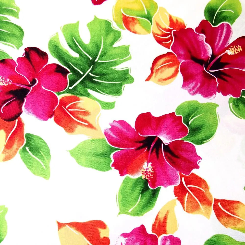 Hoopla White Hawaiian Rayon Fabric by the Yard - Made in Hawaii