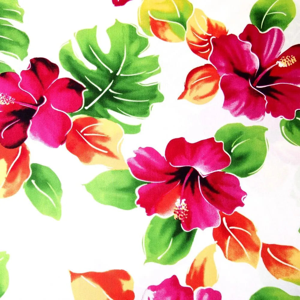 Hoopla White Hawaiian Rayon Fabric By The Yard - Made In Hawaii
