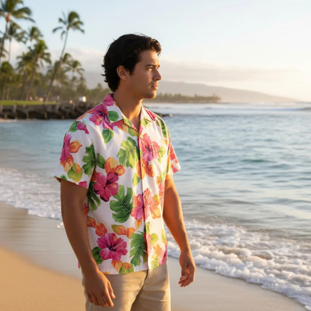Hoopla White Hawaiian Rayon Shirt - Made in Hawaii