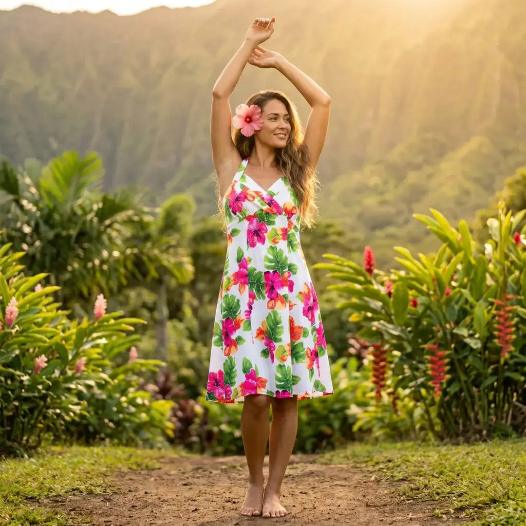 Hoopla White Napali Hawaiian Halter Dress Online S / White