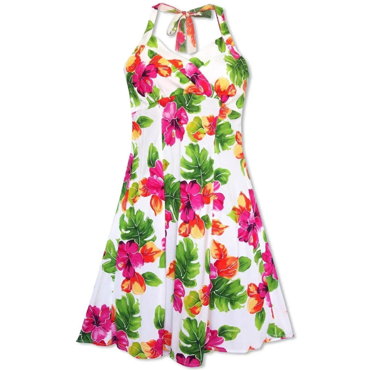 Hoopla White Napali Hawaiian Halter Dress - Made in Hawaii