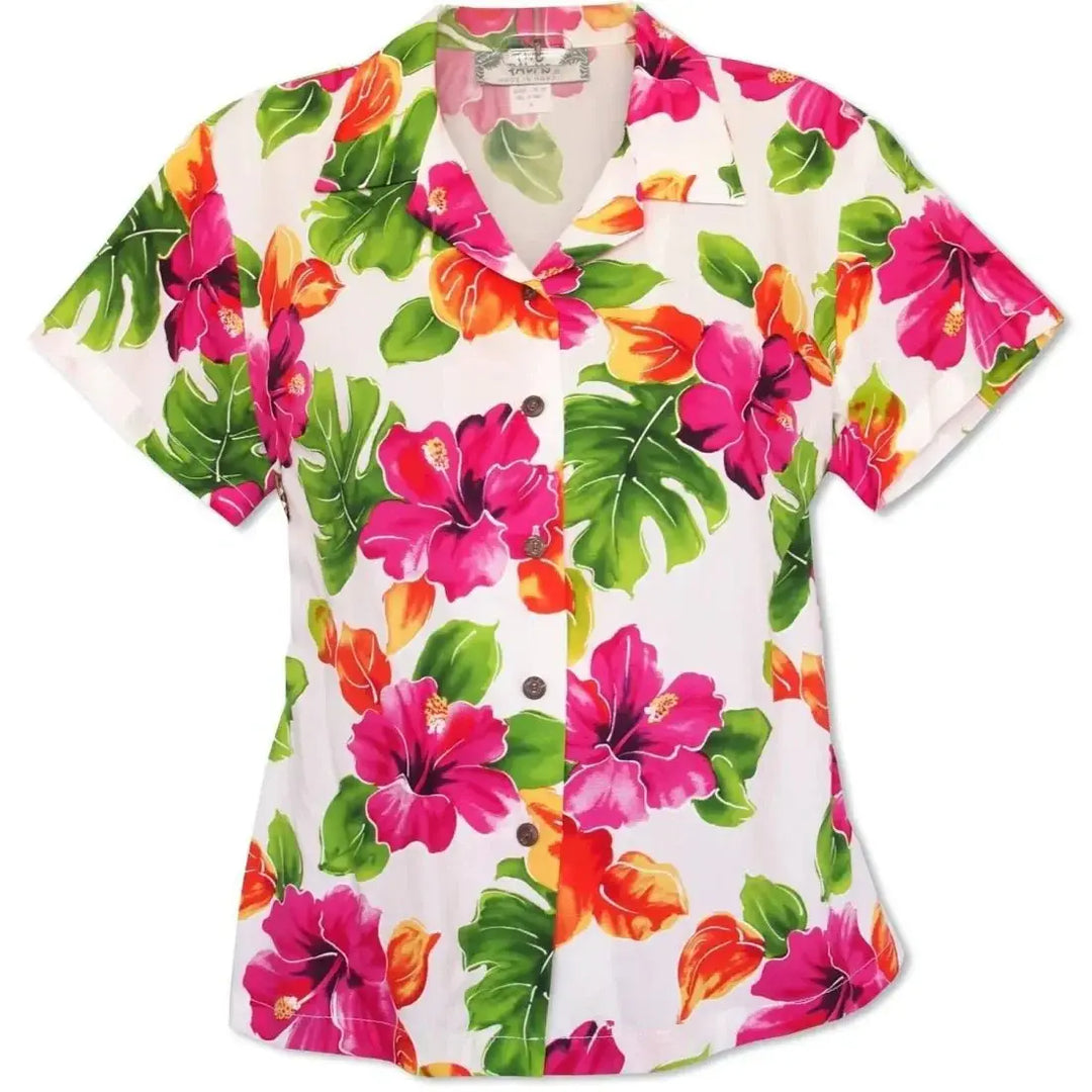 Hoopla White Women’s Hawaiian Rayon Shirt - Made in Hawaii