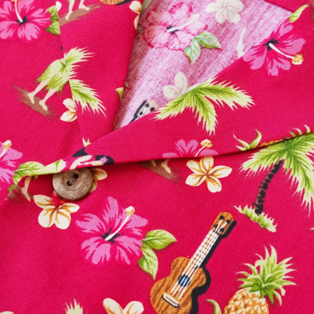 Hula Dream Red Hawaiian Cotton Shirt - Made in Hawaii