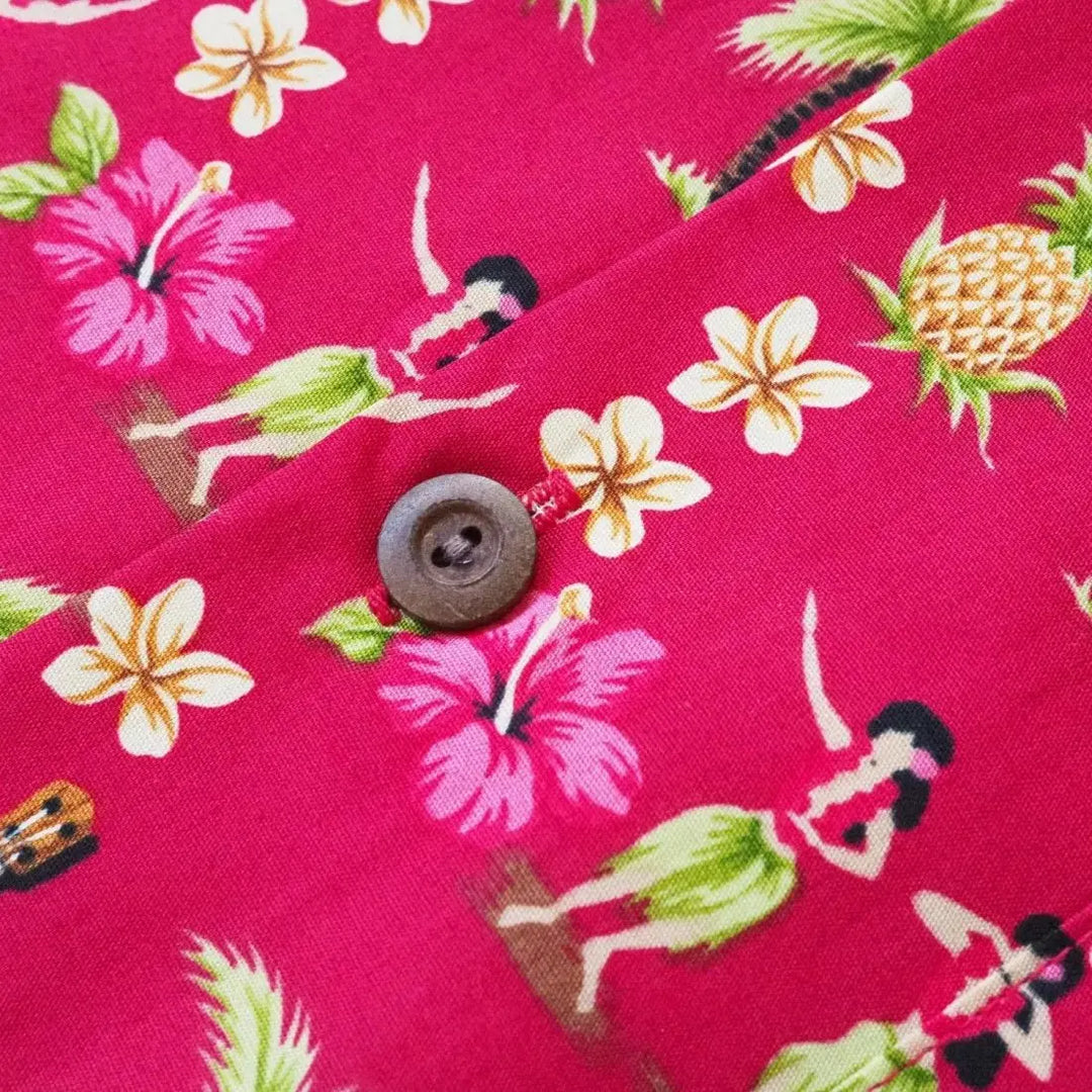 Hula Dream Red Hawaiian Cotton Shirt - Made in Hawaii