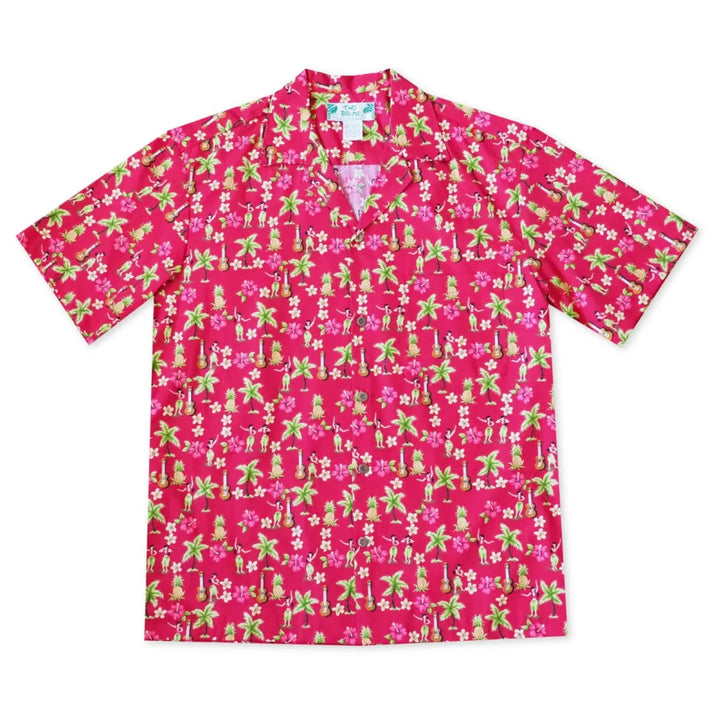 Hula Dream Red Hawaiian Cotton Shirt - Made in Hawaii