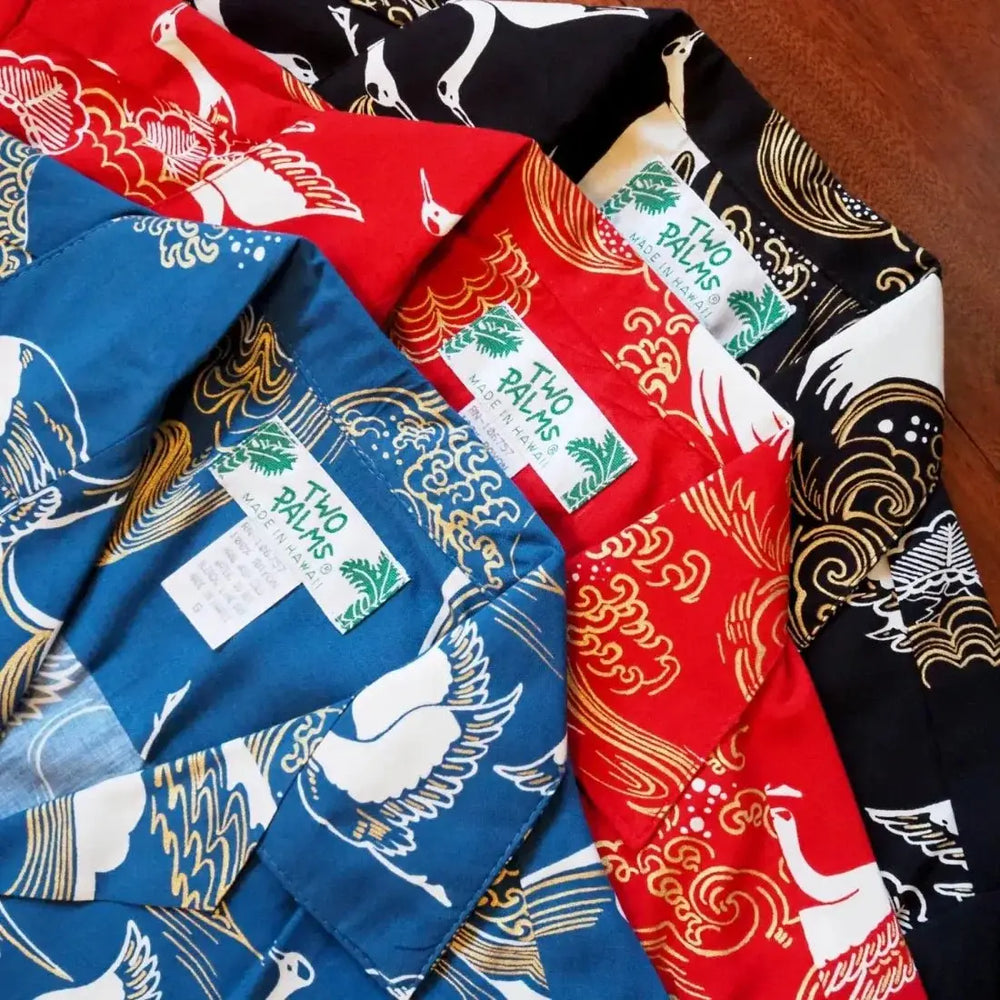Island Breeze Crane Black Hawaiian Rayon Shirt - Made in Hawaii